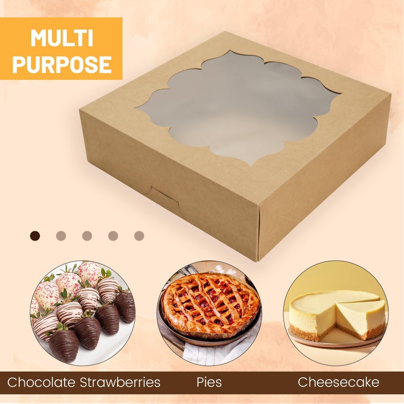 NPLUX 20 Pack Pie Boxes 10x10x3inch Bakery Boxes with Window Dessert Pastry Boxes Pie Boxes 10 inch for Pies Cheesecake and Chocolate Covered Strawberries (Brown) - Image 5